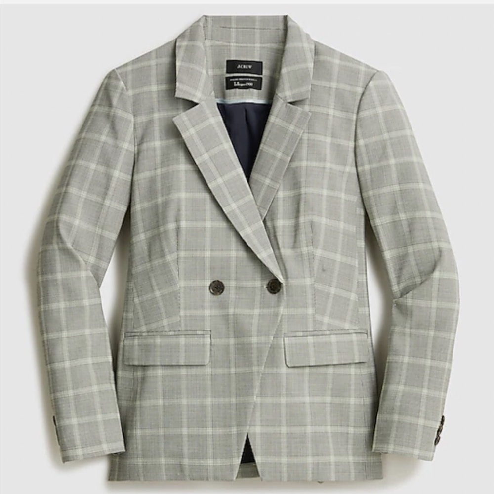 J. Crew Tollegno 1900 Plaid Italian Wool Blazer Gray